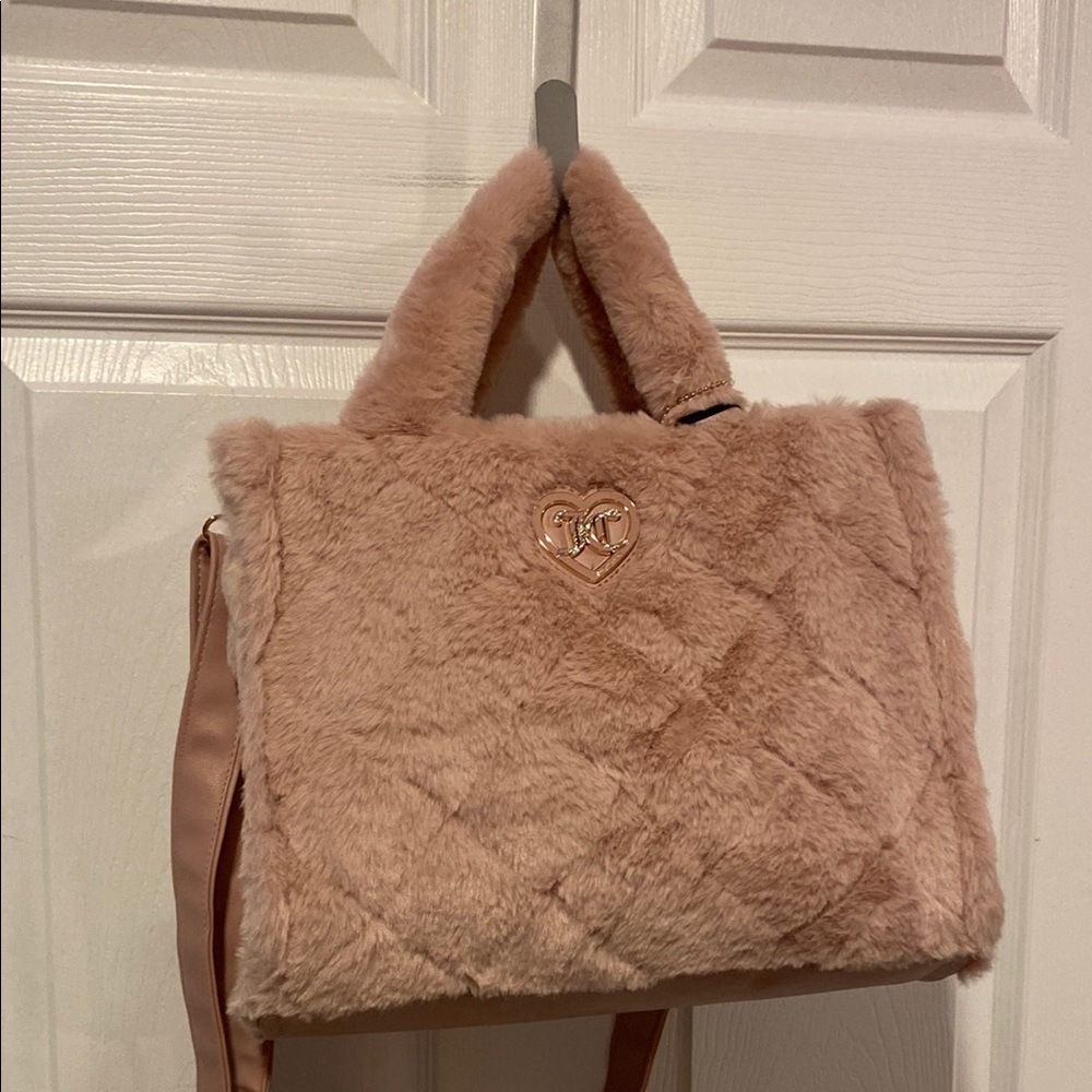 BNWT JUICY COUTURE Lets Get Cozy Furry Tote Crossbody in Dusty Blush Pink